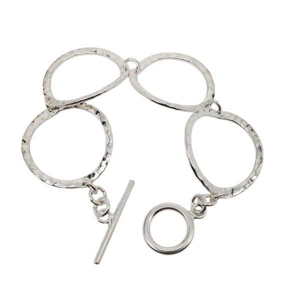 Sterling Silver Hammered Circle Link Bracelet #20717 - Picture 6 of 11